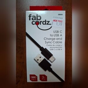Fabcordz USB-C To USB-A Charge & Sync Cable 3ft Black